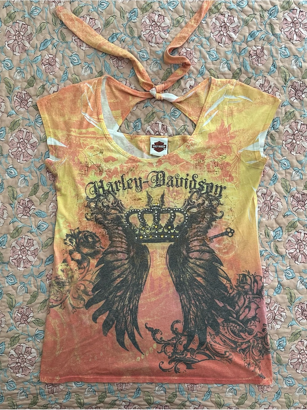 Harley Davidson Orange & Yellow Graphic Women’s Tee